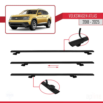 Compatible avec Volkswagen Atlas (CA1) 2018-2025 BASIC Model Barres de Toit Railing Porte-Bagages de Voiture Noir Aluminium 2 Barres