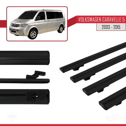 Compatible avec Volkswagen T5 Caravelle 2003-2015 BASIC Model Barres de Toit Railing Porte-Bagages de Voiture Noir Aluminium 4 Barres