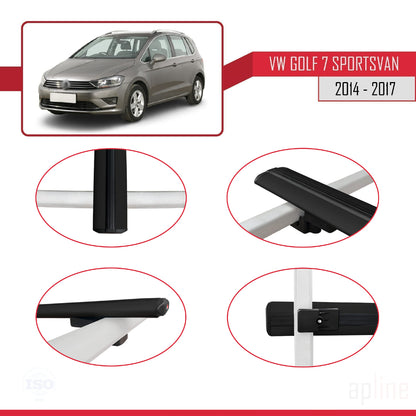 Compatible avec Volkswagen Golf Sportvan 2014-2017 BASIC Model Barres de Toit Railing Porte-Bagages de Voiture Noir Aluminium 2 Barres