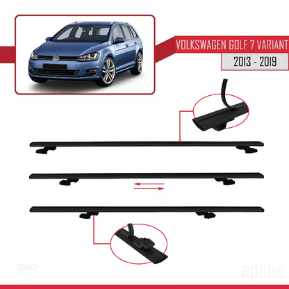 Compatible avec Volkswagen Golf 7 (5G) Variant 2013-2019 BASIC Model Barres de Toit Railing Porte-Bagages de Voiture Noir Aluminium 3 Barres