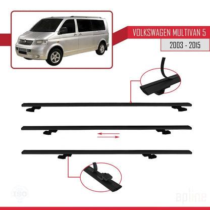 Compatible avec Volkswagen T5 Multivan 2003-2015 BASIC Model Barres de Toit Railing Porte-Bagages de Voiture Noir Aluminium 3 Barres