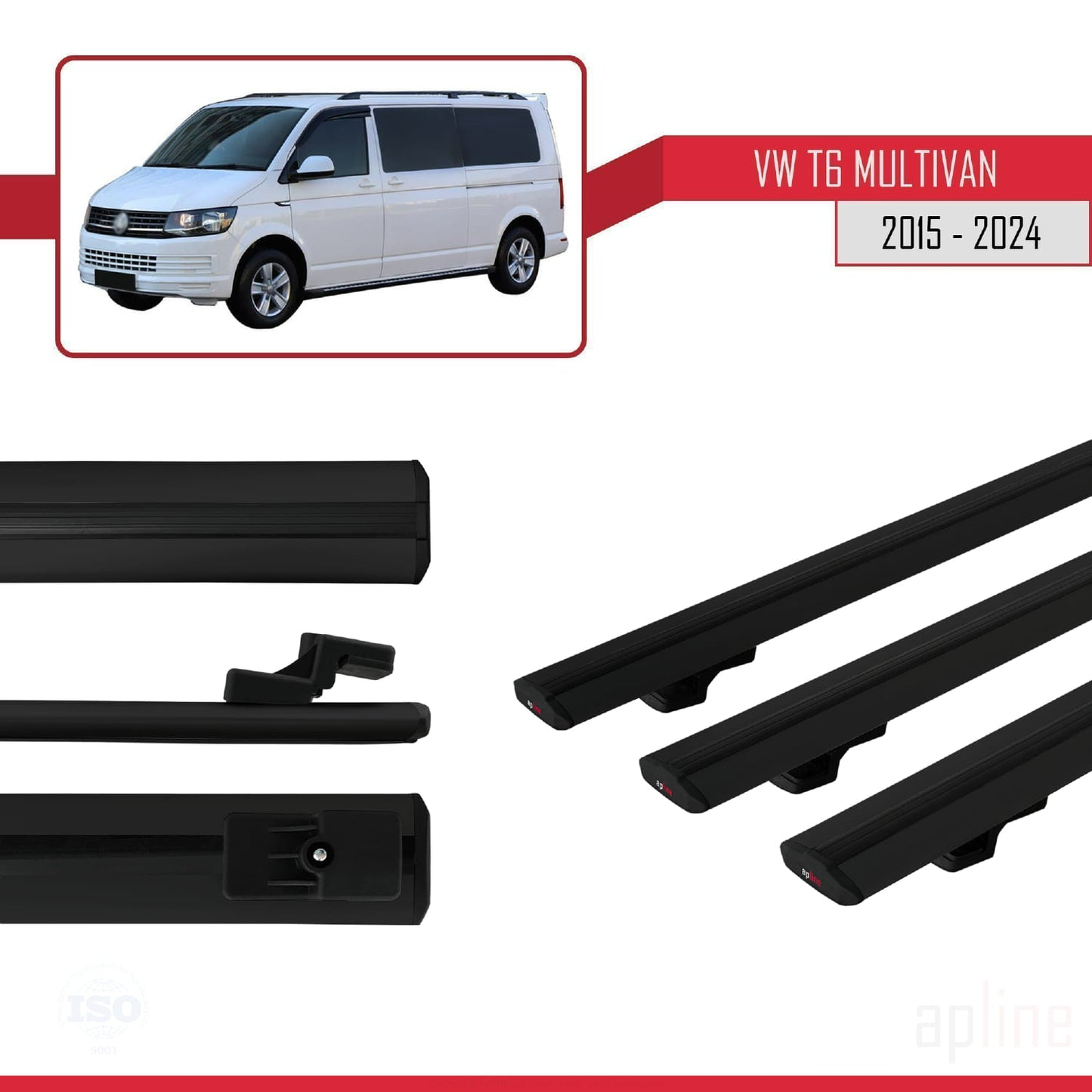 Compatible avec Volkswagen T6 Multivan 2015-2024 BASIC Model Barres de Toit Railing Porte-Bagages de Voiture Noir Aluminium 3 Barres