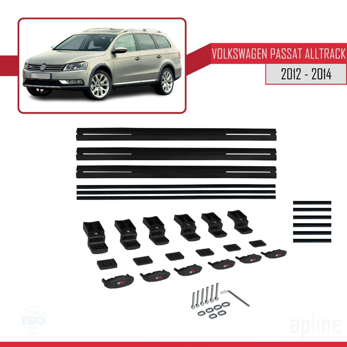 Compatible avec Volkswagen Passat B7 (3C) Alltrack 2012-2014 BASIC Model Barres de Toit Railing Porte-Bagages de Voiture Noir Aluminium 3 Barres