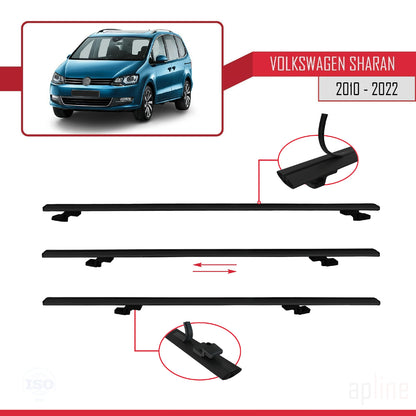 Compatible avec Volkswagen Sharan 2 (7N) 2010-2022 BASIC Model Barres de Toit Railing Porte-Bagages de Voiture Noir Aluminium 3 Barres
