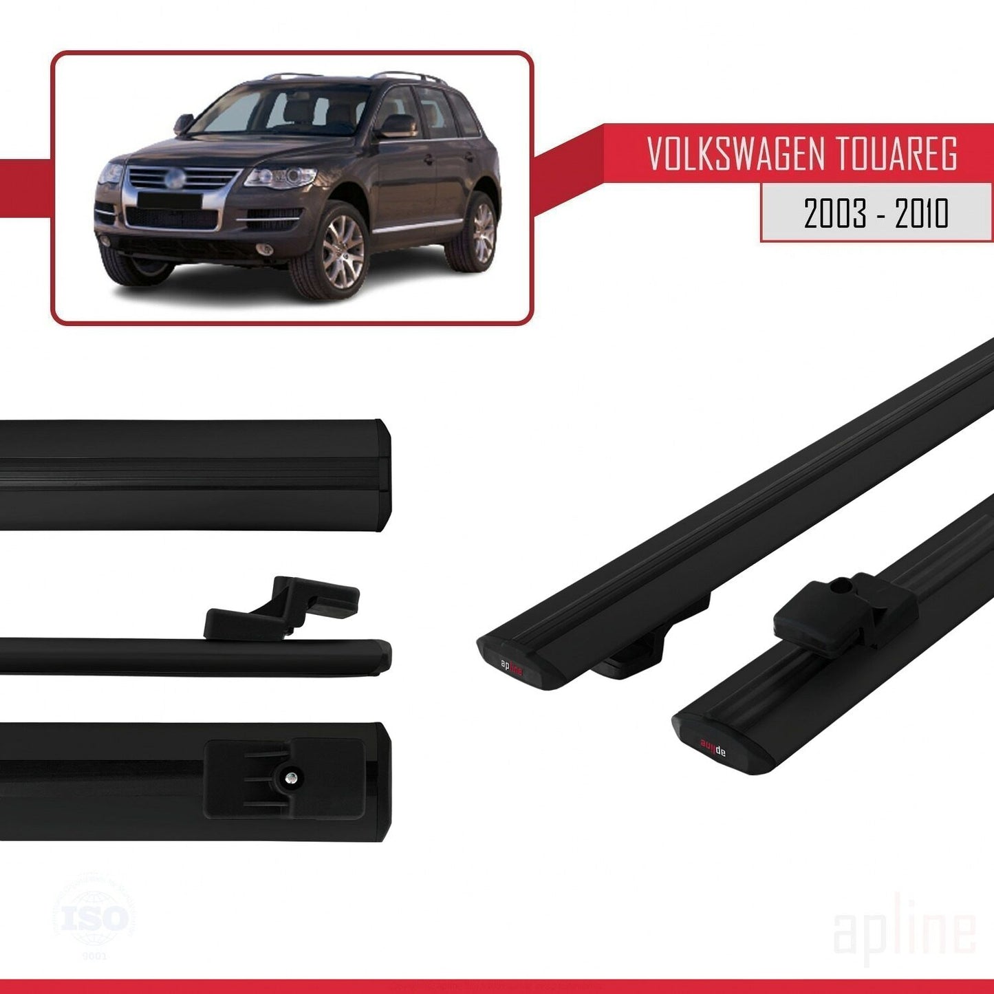 Compatible with Volkswagen Touareg (7L) 2002-2010 BASIC Model Car Roof Rack Cross Bar Black Aluminium 3 Bars