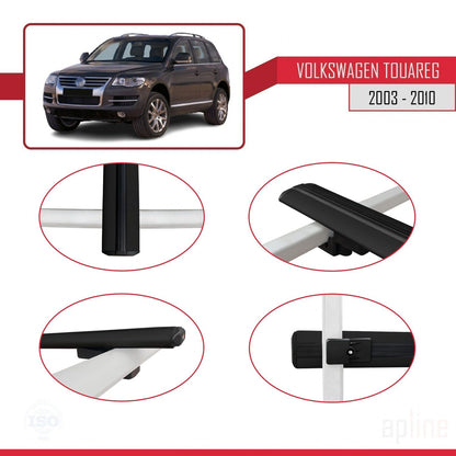 Compatible with Volkswagen Touareg (7L) 2002-2010 BASIC Model Car Roof Rack Cross Bar Black Aluminium 3 Bars