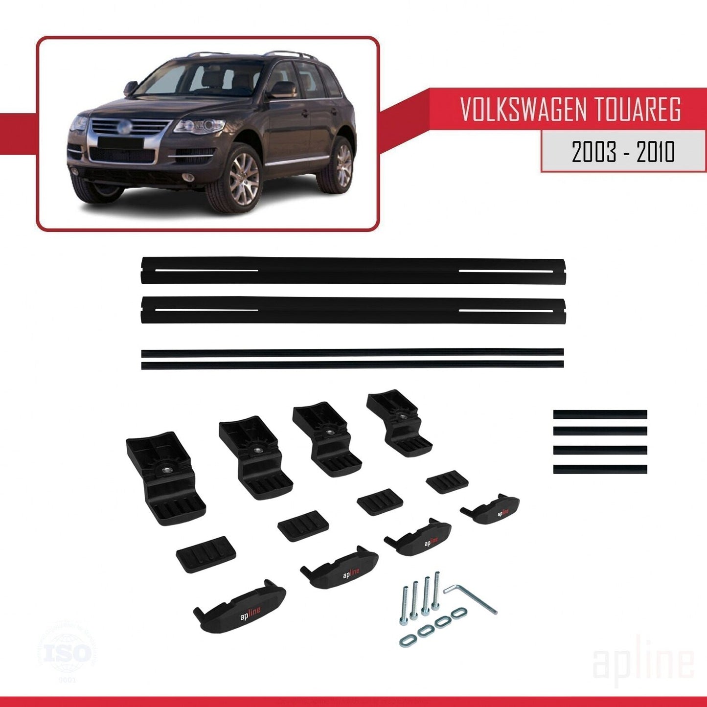 Compatible with Volkswagen Touareg (7L) 2002-2010 BASIC Model Car Roof Rack Cross Bar Black Aluminium 3 Bars