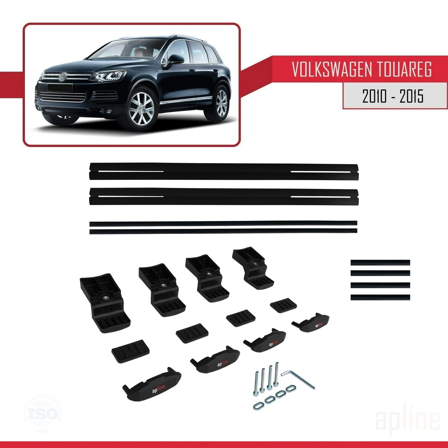 Compatible avec Volkswagen Touareg 2 (7P) Pre-Facelift 2010-2015 BASIC Model Barres de Toit Railing Porte-Bagages de Voiture Noir Aluminium 2 Barres