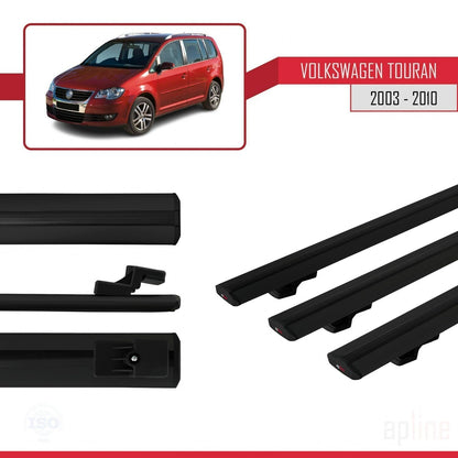 Compatible with Volkswagen Touran (1T) Pre-Facelift 2003-2010 BASIC Model Car Roof Rack Cross Bar Black Aluminium 3 Bars