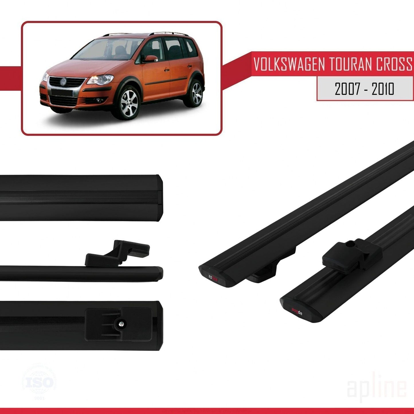 Compatible avec Volkswagen Touran Cross Pre-Facelift 2007-2010 BASIC Model Barres de Toit Railing Porte-Bagages de Voiture Noir Aluminium 2 Barres