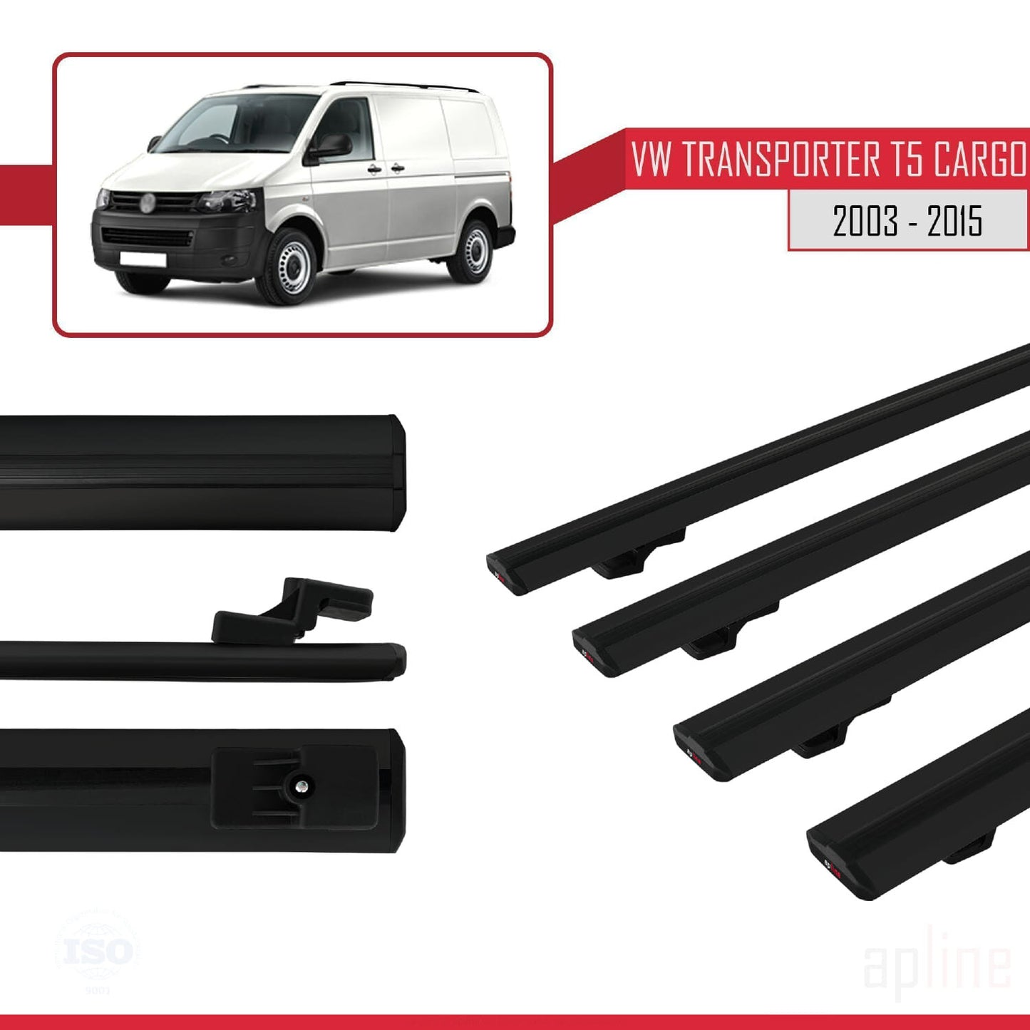 Compatible avec Volkswagen T5 Transporter 2003-2015 BASIC Model Barres de Toit Railing Porte-Bagages de Voiture Noir Aluminium 4 Barres