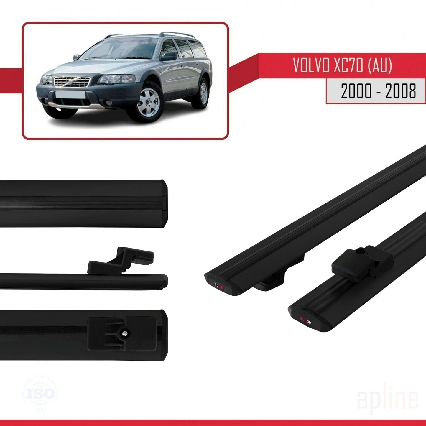 Compatible avec Volvo XC70 (P2) 2000-2007 BASIC Model Barres de Toit Railing Porte-Bagages de Voiture Noir Aluminium 2 Barres