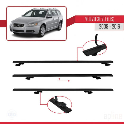 Compatible avec Volvo XC70 II (P24) 2008-2016 BASIC Model Barres de Toit Railing Porte-Bagages de Voiture Noir Aluminium 3 Barres