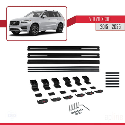 Compatible avec Volvo XC90 II 2015-2025 BASIC Model Barres de Toit Railing Porte-Bagages de Voiture Noir Aluminium 3 Barres
