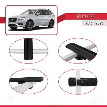 Compatible avec Volvo XC90 II 2015-2025 BASIC Model Barres de Toit Railing Porte-Bagages de Voiture Noir Aluminium 3 Barres
