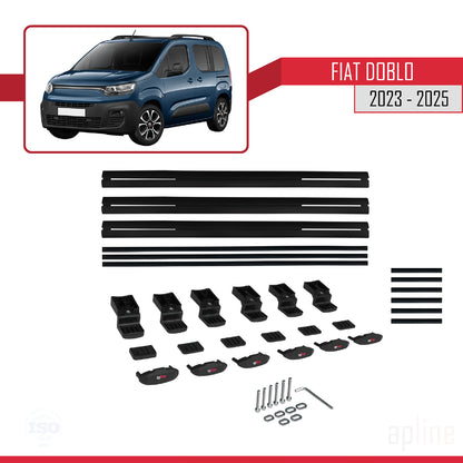 Compatible avec Fiat Doblo 3 2023-2025 BASIC Model Barres de Toit Railing Porte-Bagages de Voiture Noir Aluminium 3 Barres