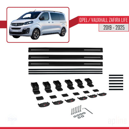 Compatible avec Opel Zafira Life 2019-2025 BASIC Model Barres de Toit Railing Porte-Bagages de Voiture Noir Aluminium 3 Barres
