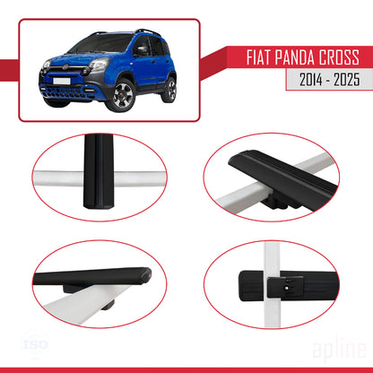 Compatible avec Fiat Panda Cross 2014-2025 BASIC Model Barres de Toit Railing Porte-Bagages de Voiture Noir Aluminium 2 Barres