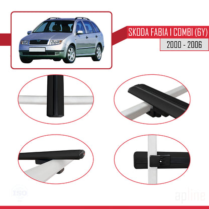 Compatible avec Skoda Fabia (6Y) Break 2000-2006 BASIC Model Barres de Toit Railing Porte-Bagages de Voiture Noir Aluminium 3 Barres