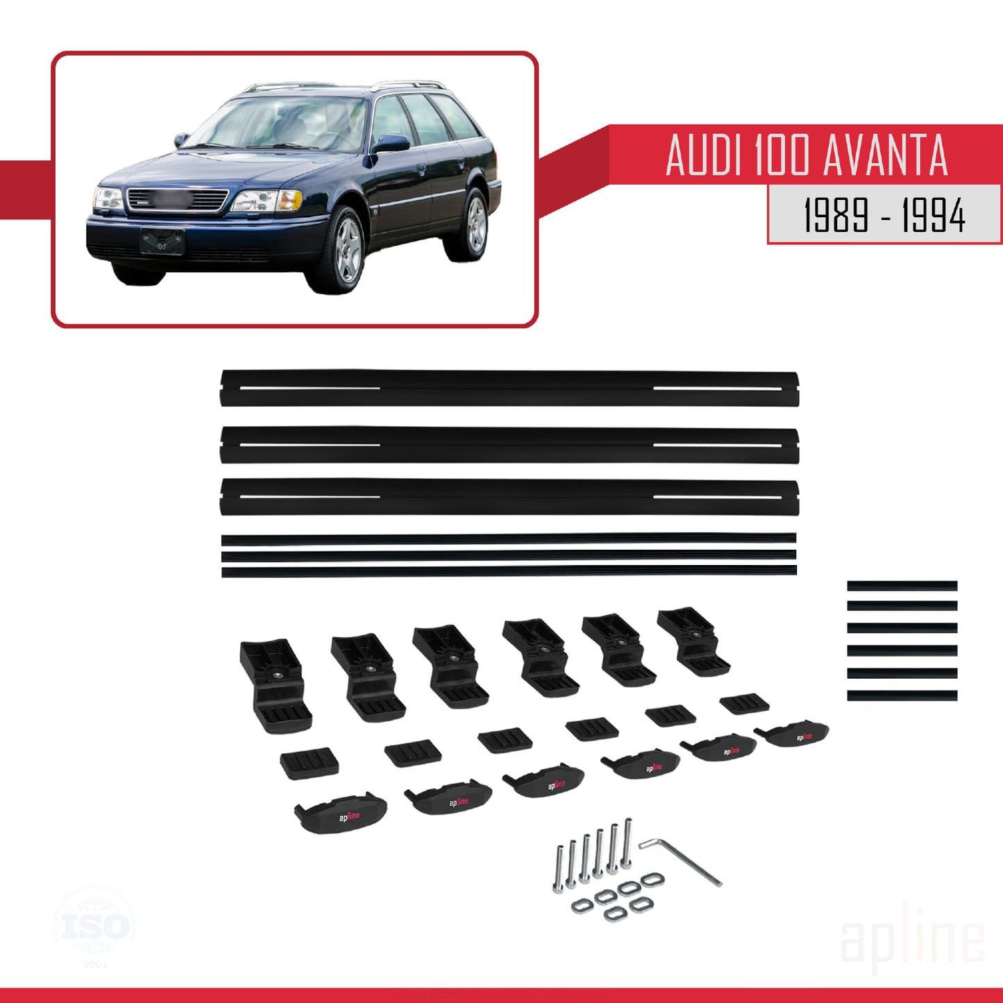 Compatible avec Audi 100 Avanta 1989-1994 BASIC Model Barres de Toit Railing Porte-Bagages de Voiture Noir Aluminium 3 Barres