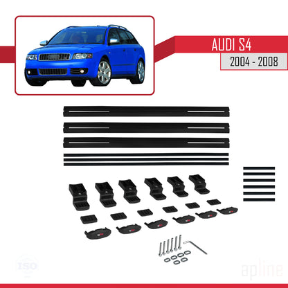 Compatible avec Audi S4 2004-2008 BASIC Model Barres de Toit Railing Porte-Bagages de Voiture Noir Aluminium 3 Barres