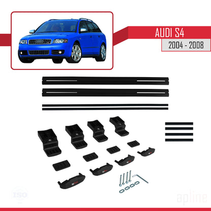 Compatible avec Audi S4 2004-2008 BASIC Model Barres de Toit Railing Porte-Bagages de Voiture Noir Aluminium 2 Barres