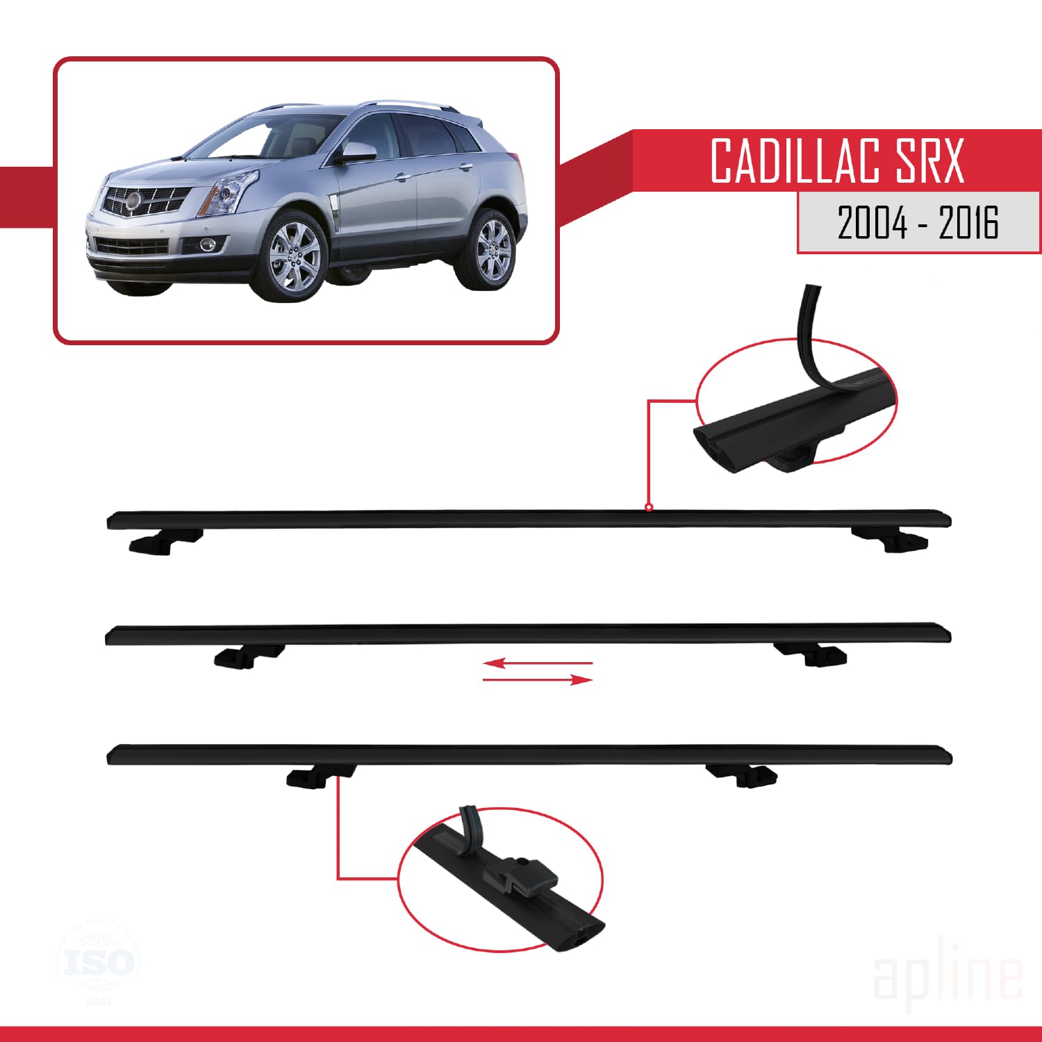 Compatible avec Cadillac SRX 2004-2016 BASIC Model Barres de Toit Railing Porte-Bagages de Voiture Noir Aluminium 2 Barres