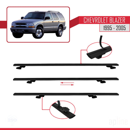 Compatible avec Chevrolet Blazer 1995-2005 BASIC Model Barres de Toit Railing Porte-Bagages de Voiture Noir Aluminium 3 Barres