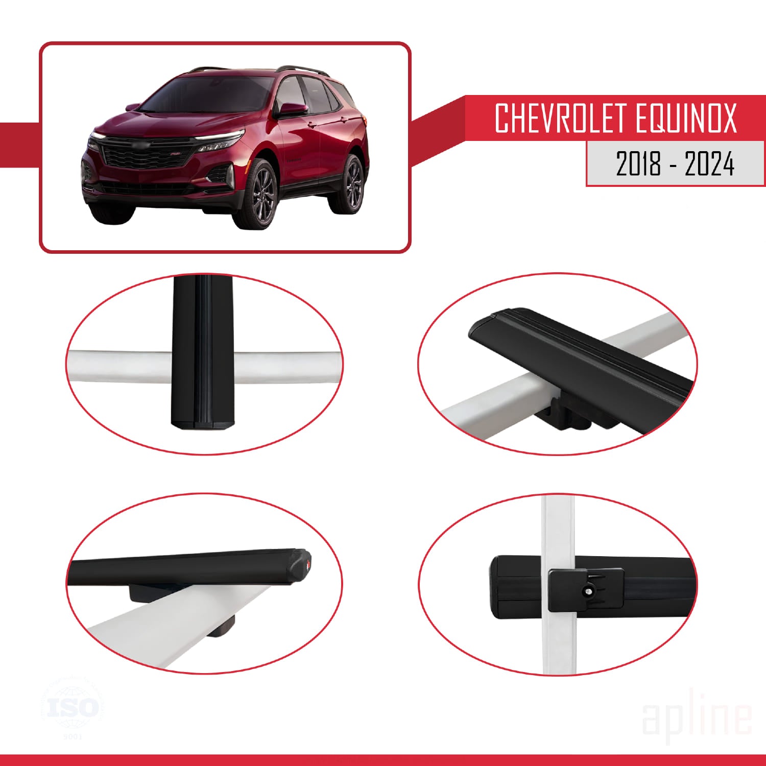 Compatible avec Chevrolet Equinox 2018-2024 BASIC Model Barres de Toit Railing Porte-Bagages de Voiture Noir Aluminium 2 Barres