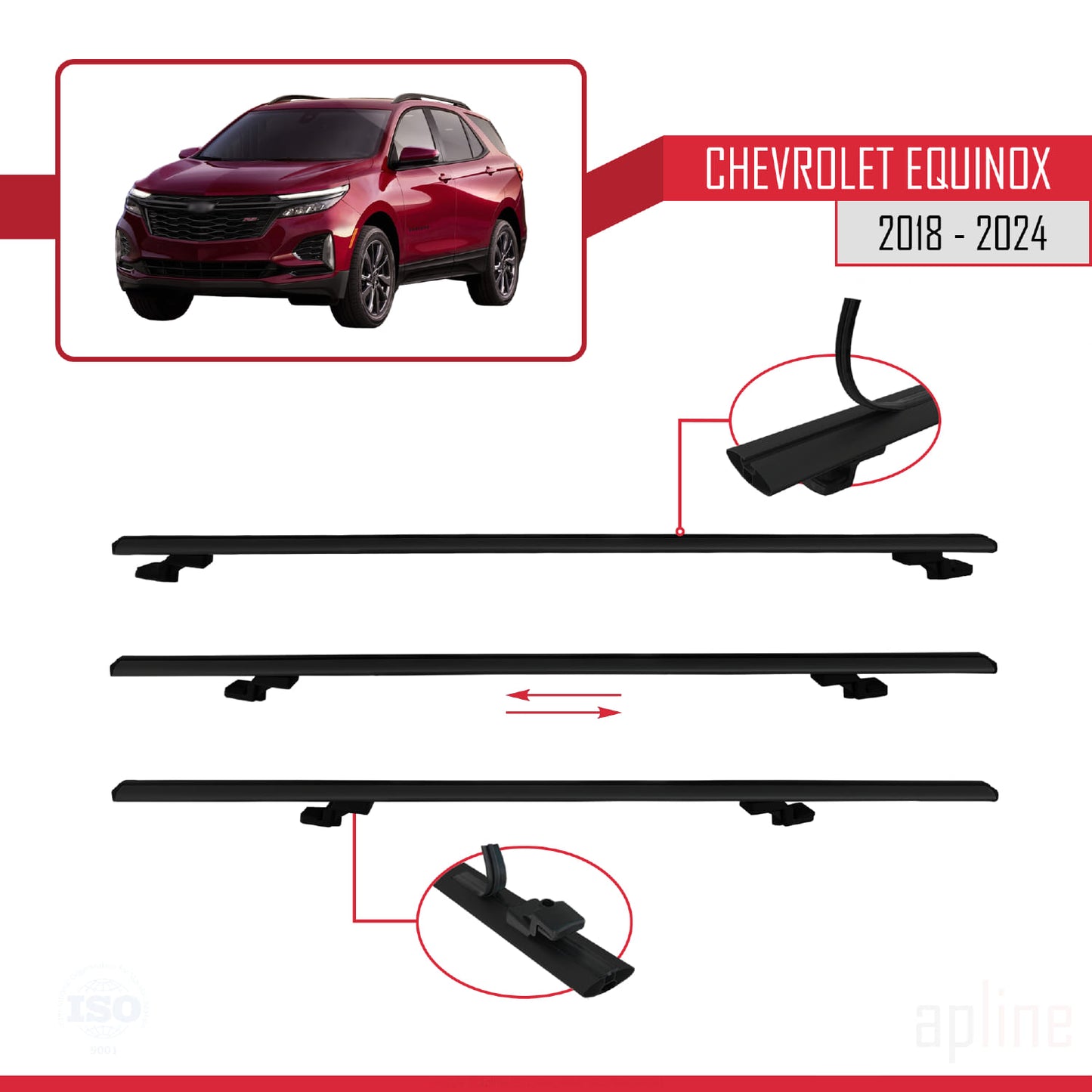 Compatible avec Chevrolet Equinox 2018-2024 BASIC Model Barres de Toit Railing Porte-Bagages de Voiture Noir Aluminium 2 Barres