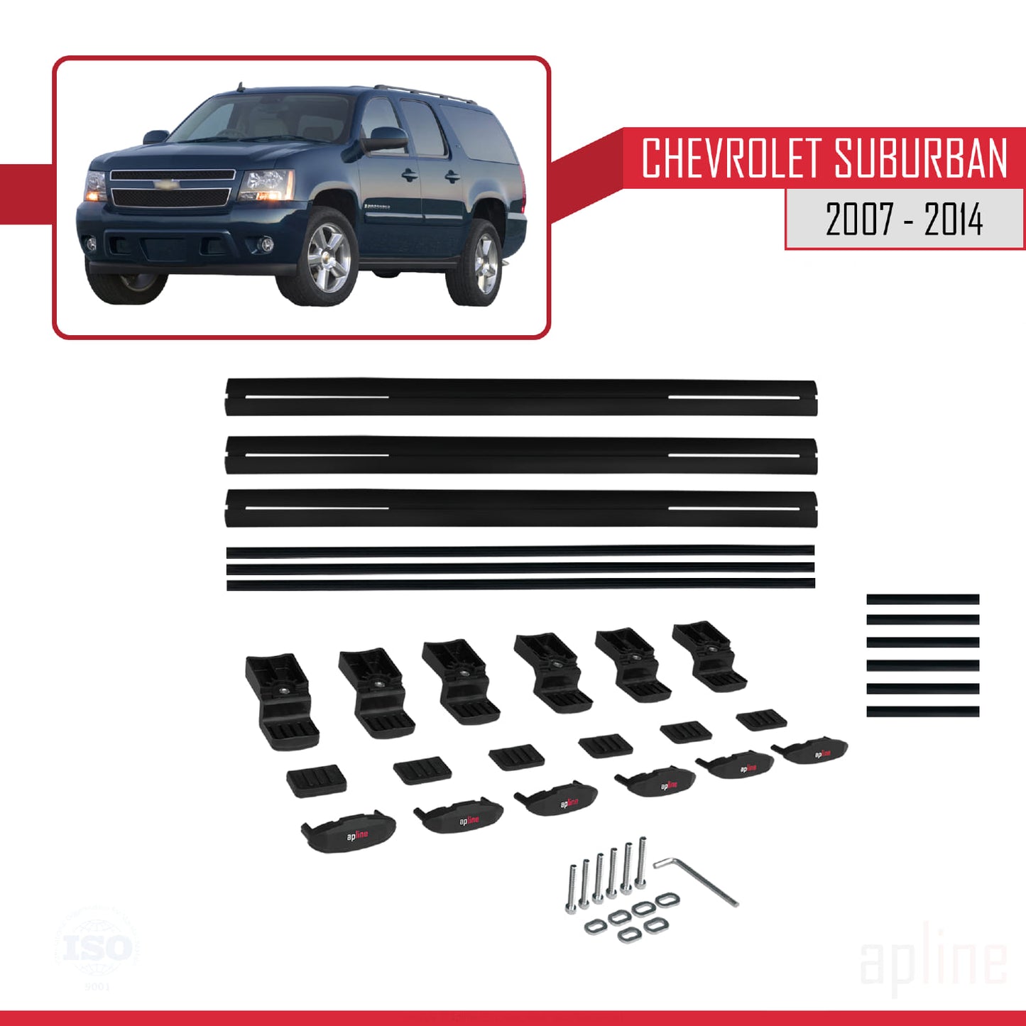 Compatible avec Chevrolet Suburban 2007-2014 BASIC Model Barres de Toit Railing Porte-Bagages de Voiture Noir Aluminium 3 Barres