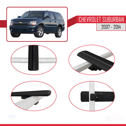 Compatible avec Chevrolet Suburban 2007-2014 BASIC Model Barres de Toit Railing Porte-Bagages de Voiture Noir Aluminium 2 Barres