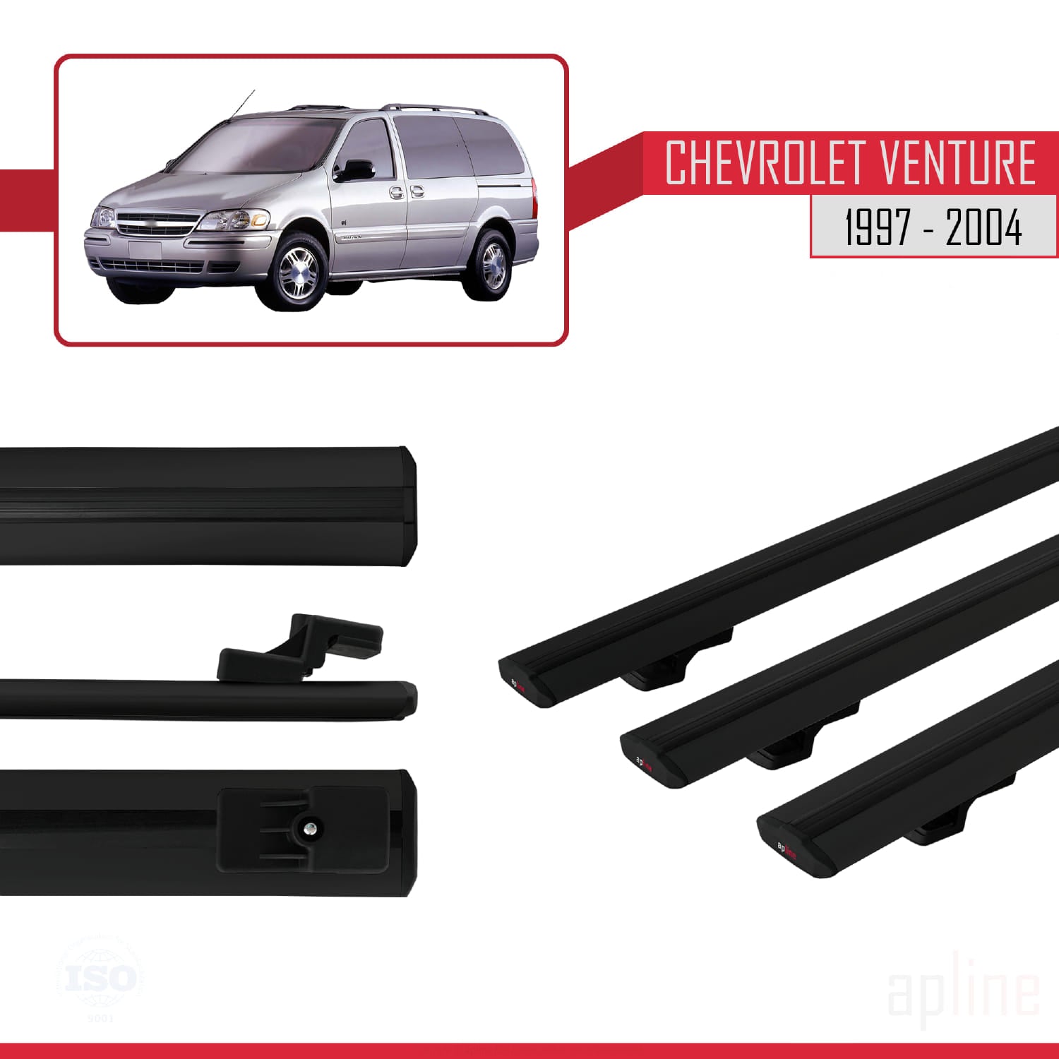 Compatible avec Chevrolet Venture 1997-2004 BASIC Model Barres de Toit Railing Porte-Bagages de Voiture Noir Aluminium 3 Barres
