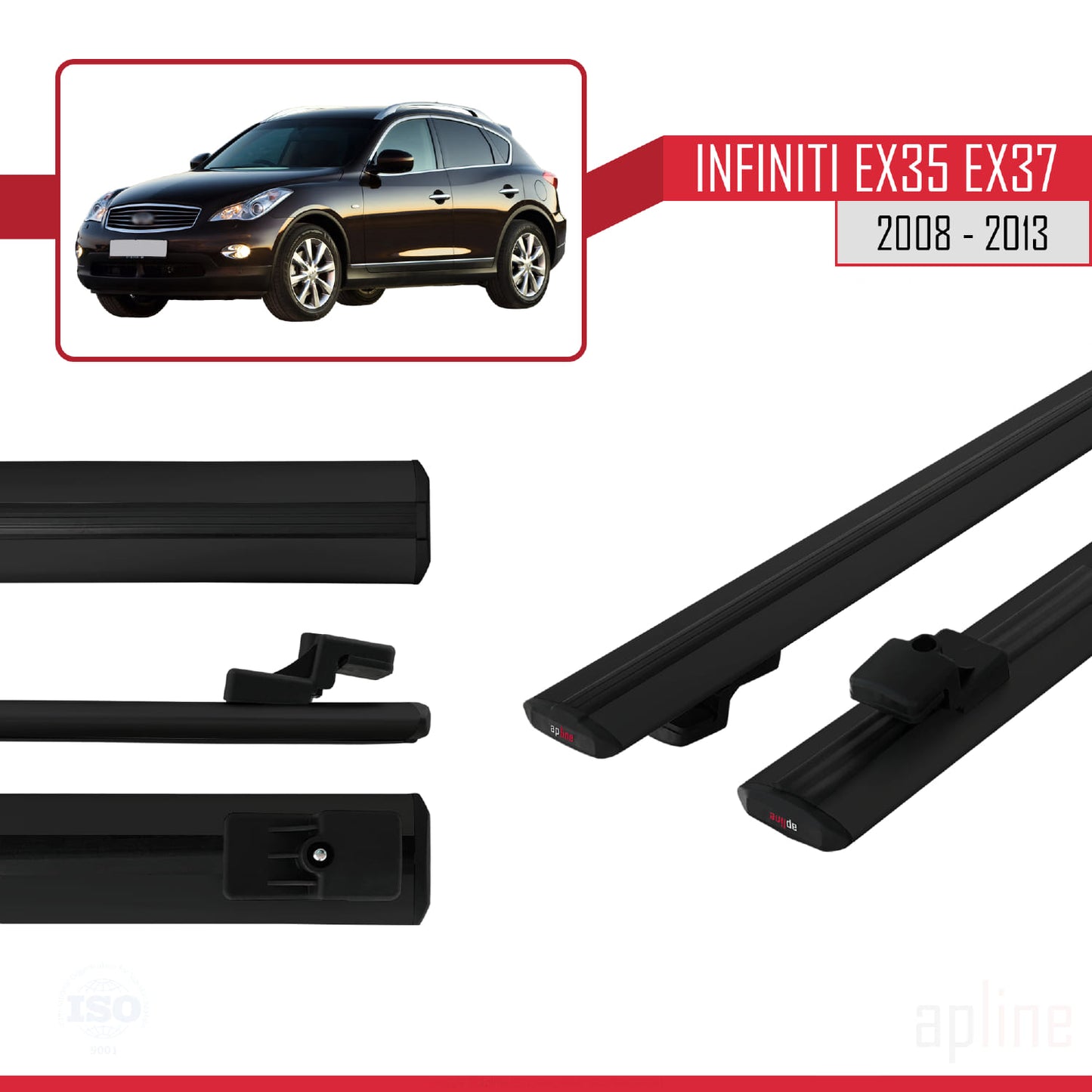 Compatible avec Infiniti EX35 EX37 2008-2013 BASIC Model Barres de Toit Railing Porte-Bagages de Voiture Noir Aluminium 2 Barres