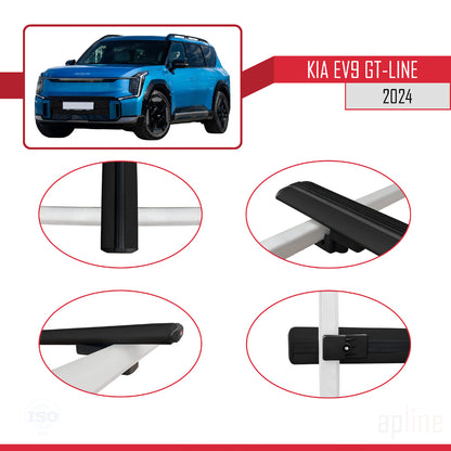 Compatible avec KIA EV9 GT-LINE 2024-2025 BASIC Model Barres de Toit Railing Porte-Bagages de Voiture Noir Aluminium 4 Barres