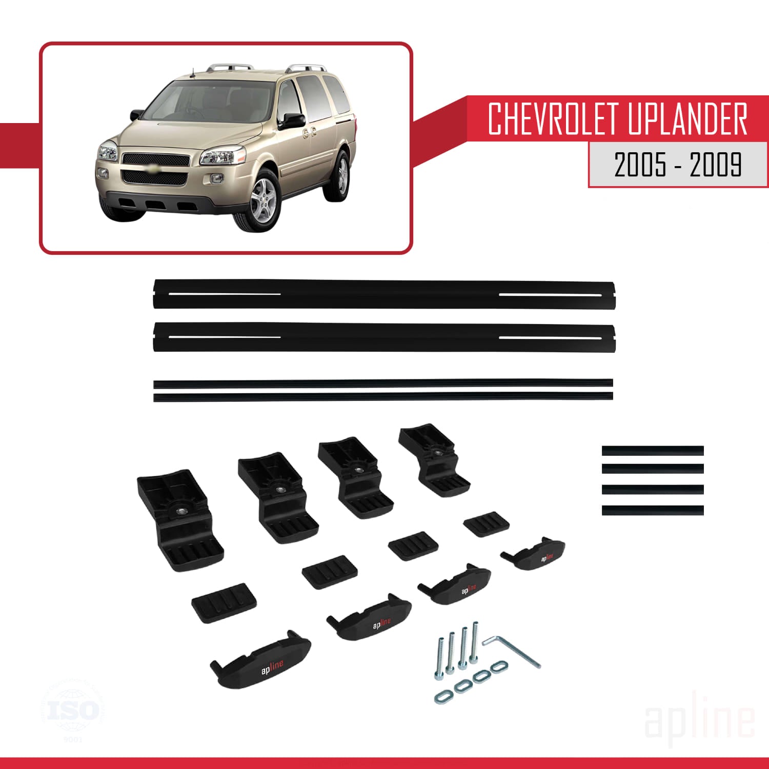 Compatible avec Chevrolet Uplander 2005-2009 BASIC Model Barres de Toit Railing Porte-Bagages de Voiture Noir Aluminium 2 Barres