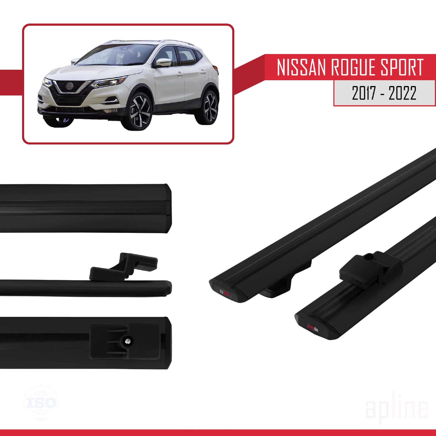 Compatible avec Nissan Rogue Sport 2017-2022 BASIC Model Barres de Toit Railing Porte-Bagages de Voiture Noir Aluminium 2 Barres