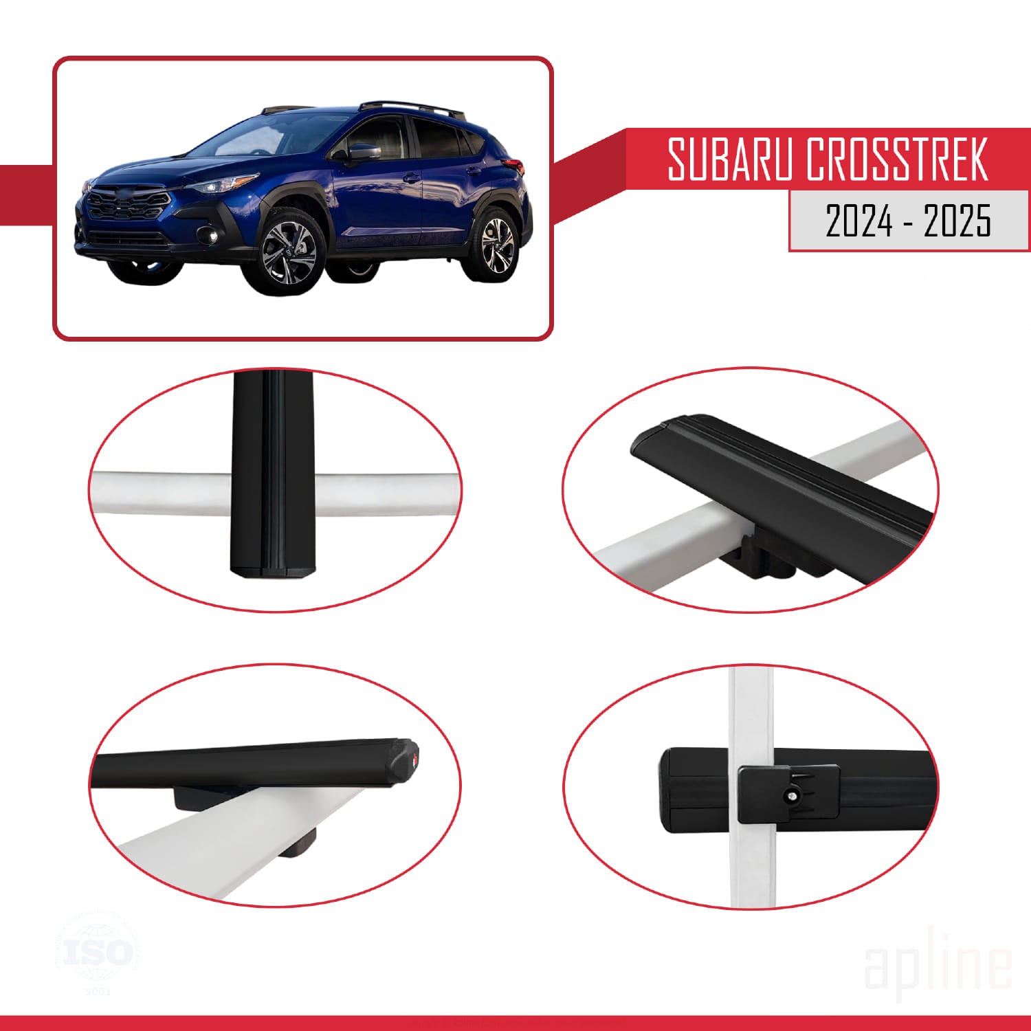 Compatible avec Subaru Crosstrek 2024-2025 BASIC Model Barres de Toit Railing Porte-Bagages de Voiture Noir Aluminium 2 Barres