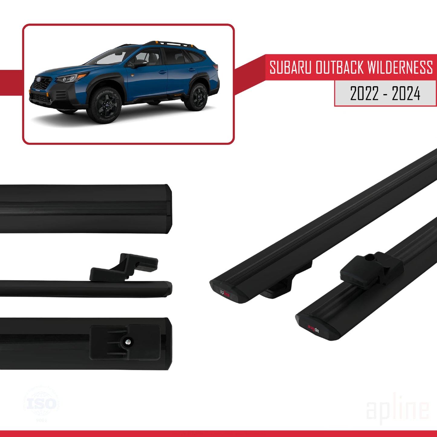 Compatible avec Subaru Outback Wilderness 2022-2024 BASIC Model Barres de Toit Railing Porte-Bagages de Voiture Noir Aluminium 2 Barres
