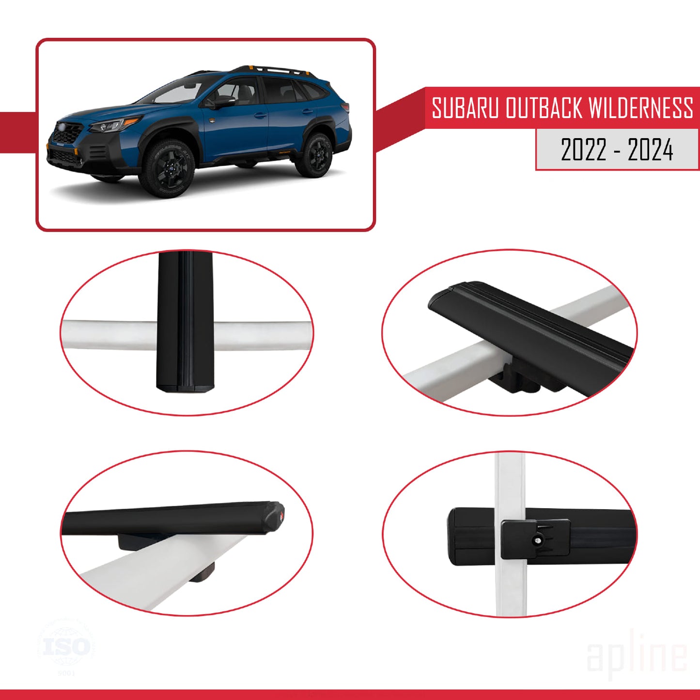Compatible avec Subaru Outback Wilderness 2022-2024 BASIC Model Barres de Toit Railing Porte-Bagages de Voiture Noir Aluminium 2 Barres