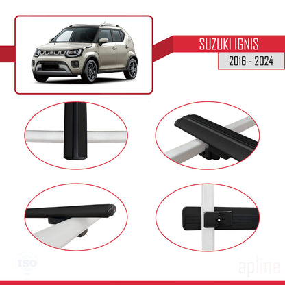 Compatible avec Suzuki Ignis 2016-2024 BASIC Model Barres de Toit Railing Porte-Bagages de Voiture Noir Aluminium 3 Barres