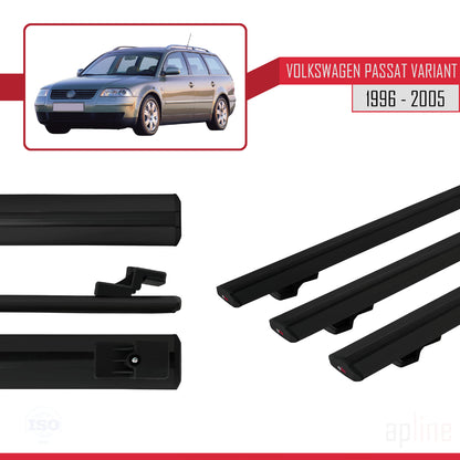 Compatible avec VW Passat B5 Variant 1996-2005 BASIC Model Barres de Toit Railing Porte-Bagages de Voiture Noir Aluminium 3 Barres