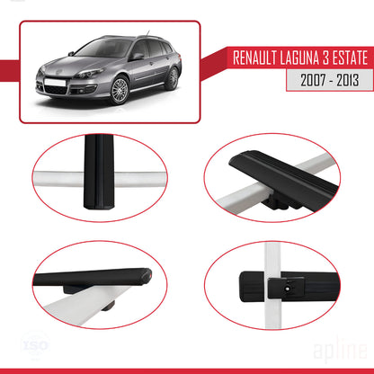 Compatible avec Renault Laguna 3 Estate 2007-2013 BASIC Model Barres de Toit Railing Porte-Bagages de Voiture Noir Aluminium 3 Barres