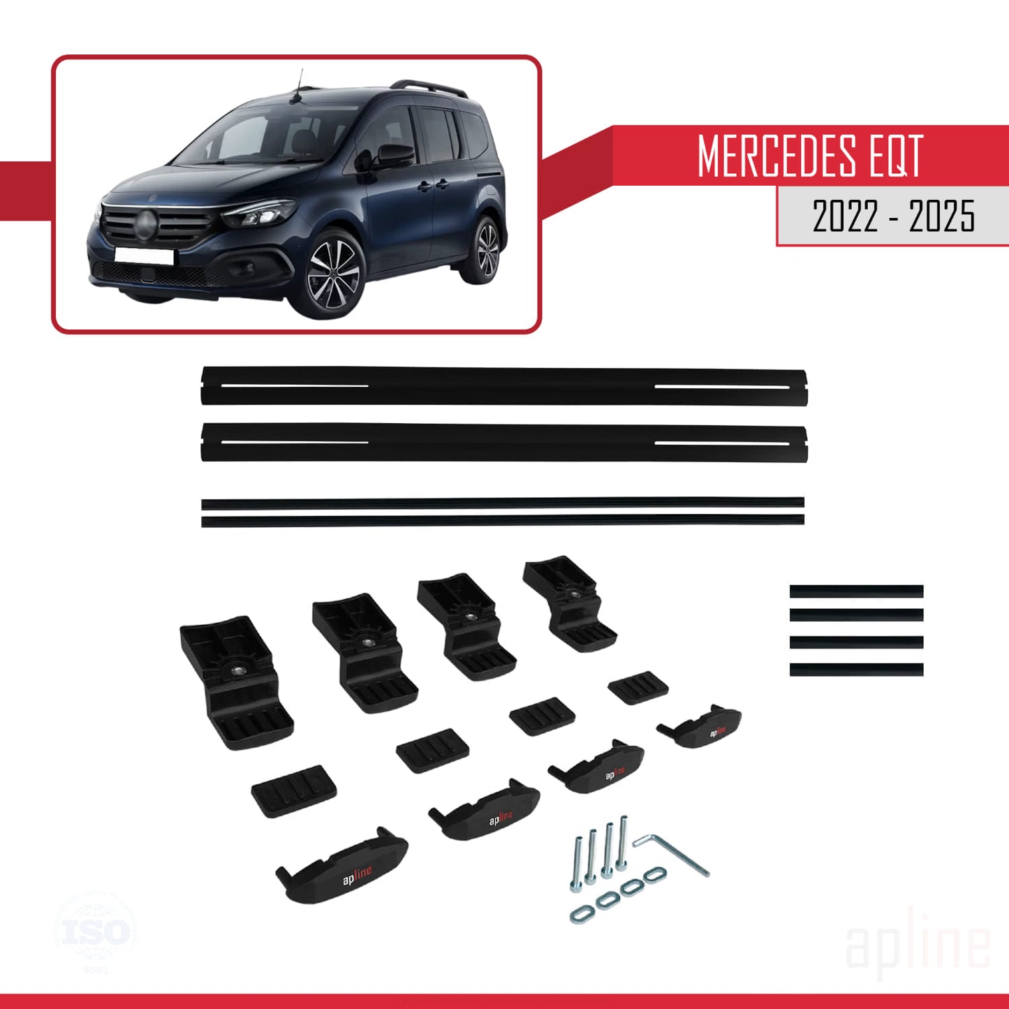 Compatible avec Mercedes EQT / Citan W420 2022-2025 BASIC Model Barres de Toit Railing Porte-Bagages de Voiture Noir Aluminium 2 Barres