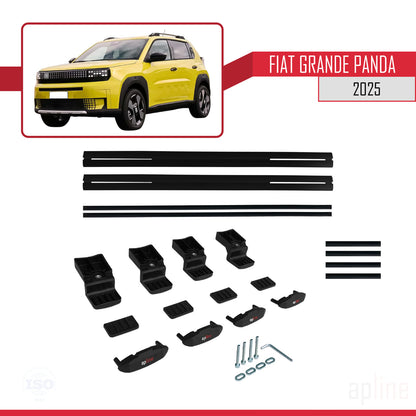 Compatible avec Fiat Grande Panda 2025-2025 BASIC Model Barres de Toit Railing Porte-Bagages de Voiture Noir Aluminium 2 Barres