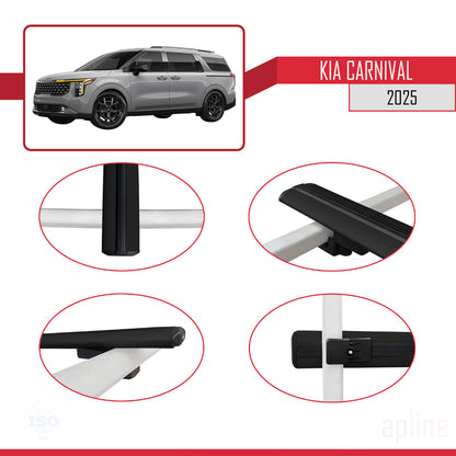 Compatible avec Kia Carnival 2025 BASIC Model Barres de Toit Railing Porte-Bagages de Voiture Noir Aluminium 3 Barres