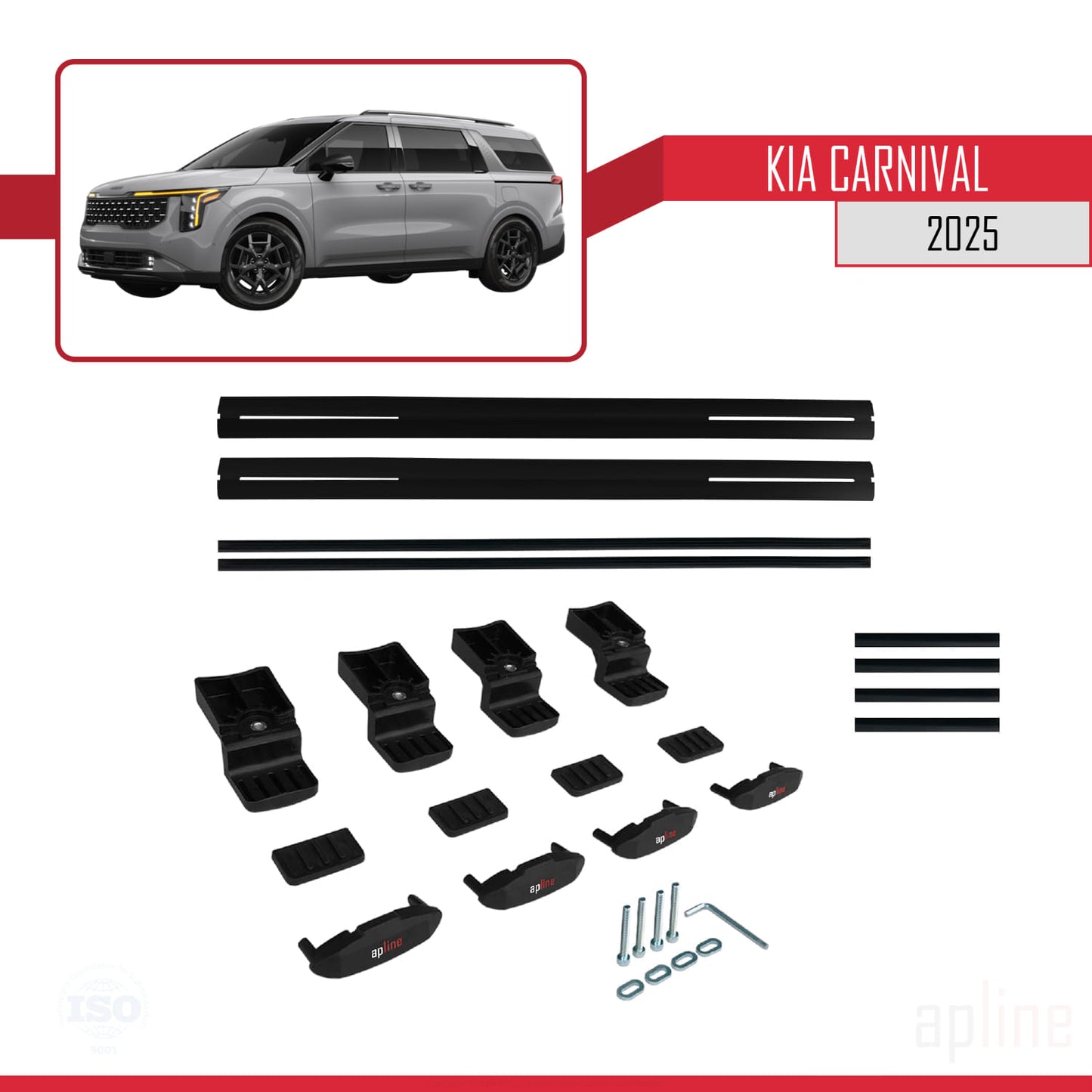 Compatible avec Kia Carnival 2025 BASIC Model Barres de Toit Railing Porte-Bagages de Voiture Noir Aluminium 2 Barres