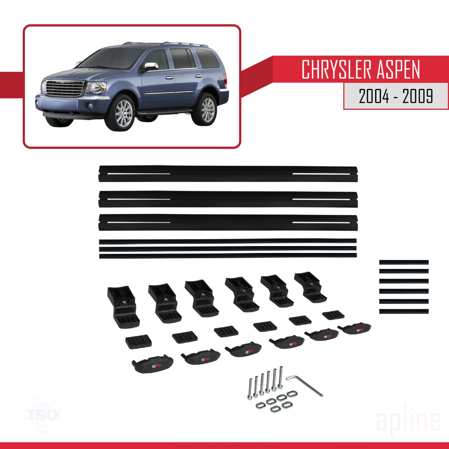 Compatible avec Chrysler Aspen 2004-2009 BASIC Model Barres de Toit Railing Porte-Bagages de Voiture Noir Aluminium 3 Barres