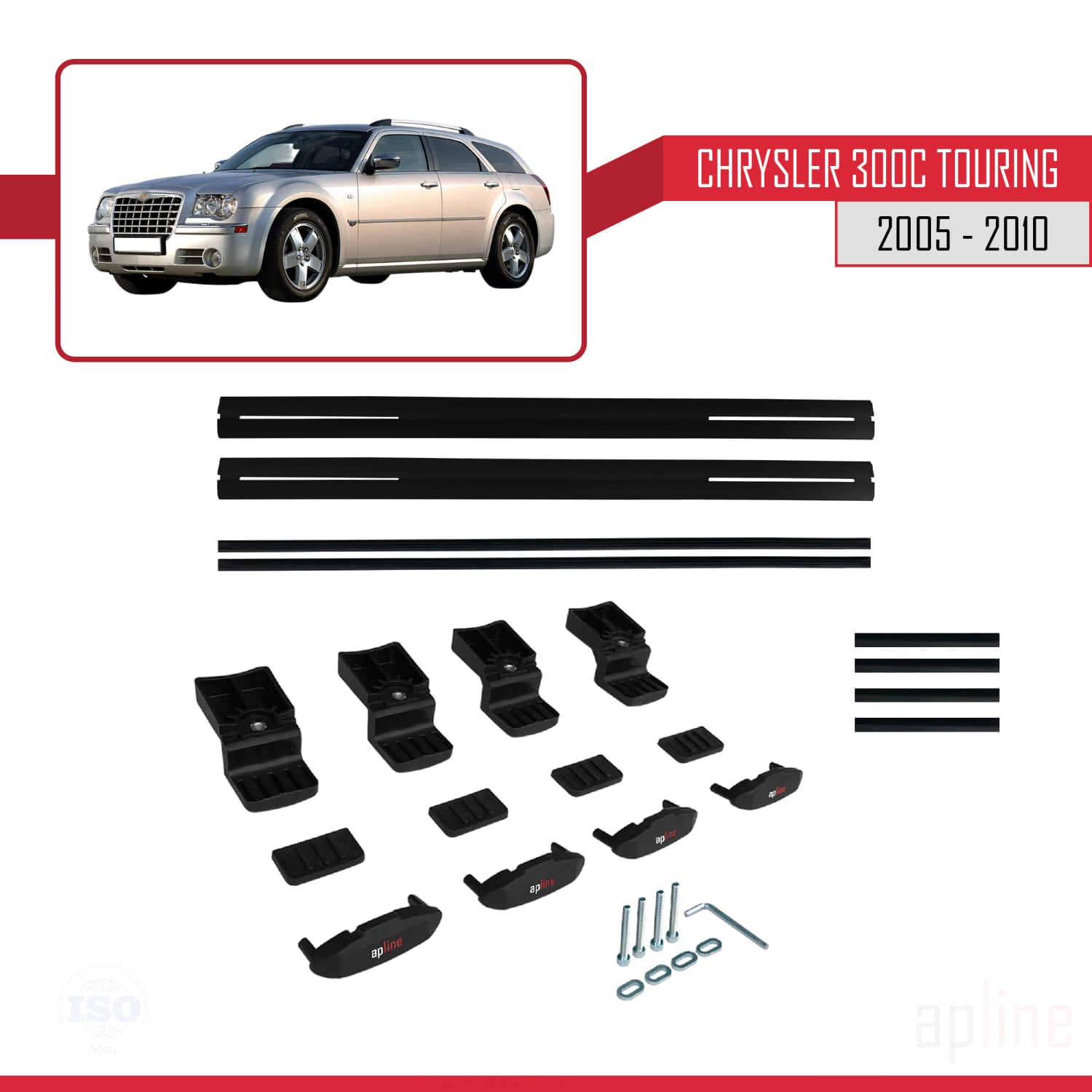 Compatible avec Chrysler 300C Touring 2005-2010 BASIC Model Barres de Toit Railing Porte-Bagages de Voiture Noir Aluminium 2 Barres