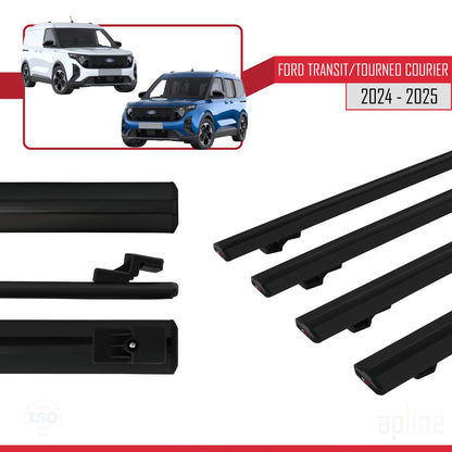 Compatible avec Ford Transit/Tourneo Courier 2024-2025 BASIC Model Barres de Toit Railing Porte-Bagages de Voiture Noir Aluminium 4 Barres